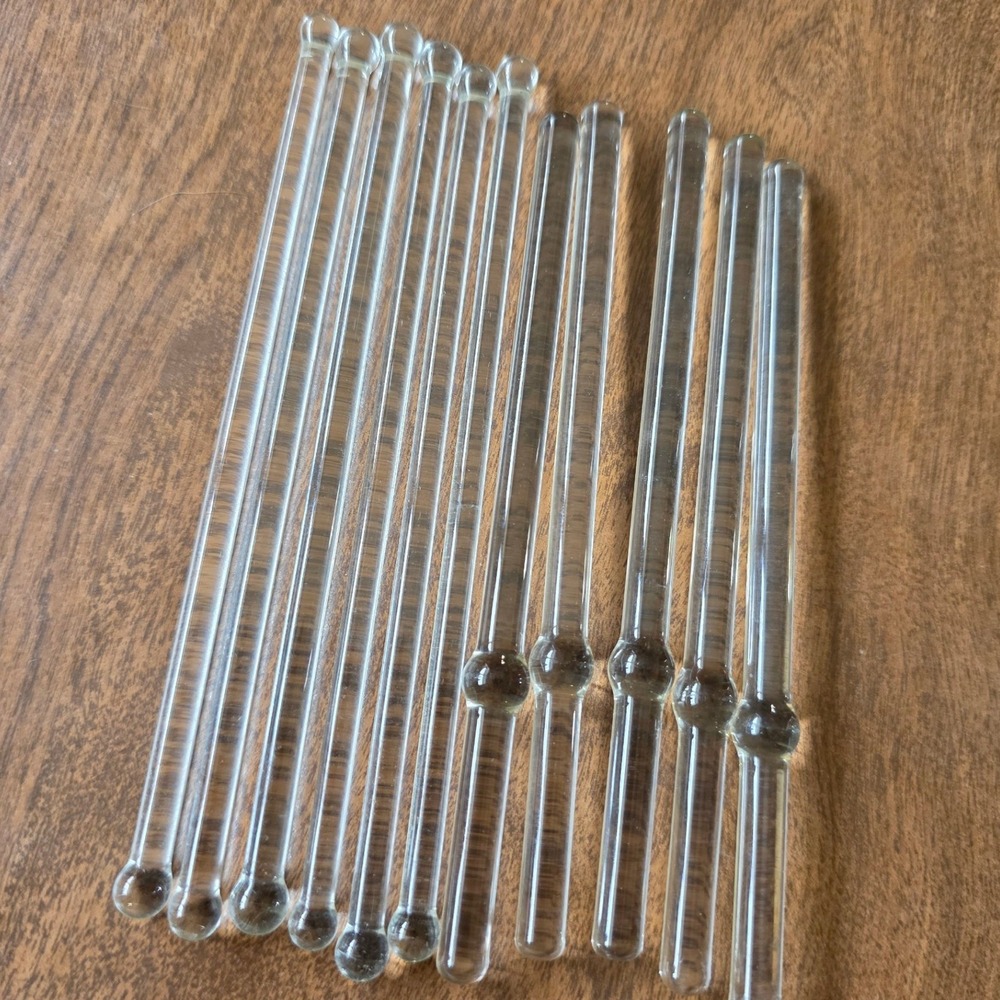 Vintage Clear Glass Swizzle Sticks Drink Stirrers Set of 11 MCM Barware 6 Inch